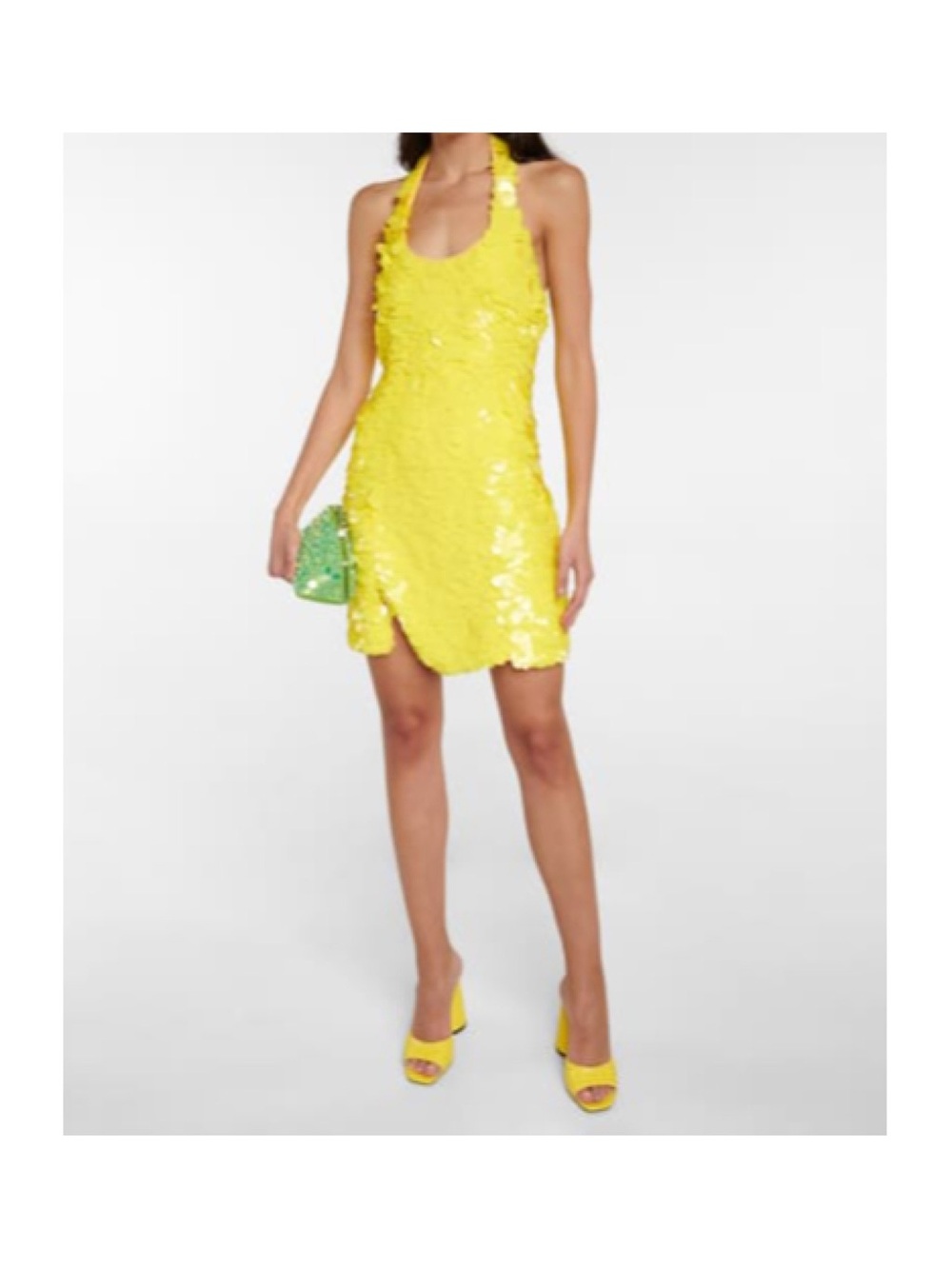 The Attico Yellow Sequin Halter Mini Dress